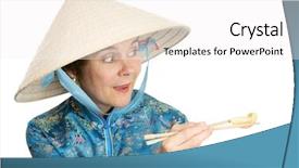  Presentation with dumpling - Colorful theme enhanced with multicultural food - tourist in chinatown sharing backdrop and a  colored foreground