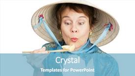  Presentation with dumpling - PPT theme enhanced with multicultural food - tourist in chinese clothing eating background and a  colored foreground