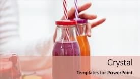  Presentation with fruit vegetable juice - Audience pleasing presentation theme consisting of multicultural food - young woman drinking healthy fruit backdrop and a coral colored foreground