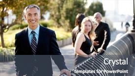  Presentation with focus group - Theme with multicultural friends - group of business people outside background and a  colored foreground
