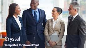  Presentation with business group meeting - Amazing slide set having multicultural - group of business people chatting backdrop and a navy blue colored foreground