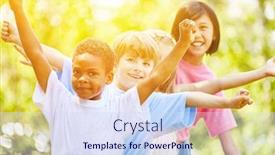  Presentation with children birthday - Colorful PPT layouts enhanced with multicultural-group-of-children-celebrate backdrop and a sky blue colored foreground