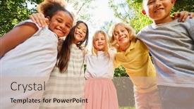  Presentation with multicultural - Colorful presentation enhanced with multicultural group of children backdrop and a soft green colored foreground