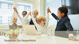  Presentation with team group - Audience pleasing slide set consisting of multicultural-group-of-children backdrop and a soft green colored foreground