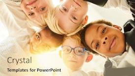  Presentation with multicultural - Presentation design with multicultural-group-of-children background and a lemonade colored foreground