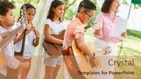  Presentation with summer camp show - Colorful PPT theme enhanced with multicultural-group-of-children backdrop and a coral colored foreground