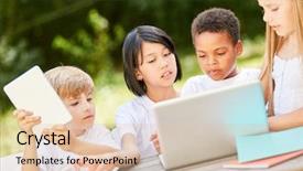  Presentation with multicultural kids - Cool new slide deck with multicultural group of kids learns backdrop and a  colored foreground