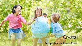  Presentation with multicultural kids - Amazing PPT layouts having multicultural group of kids plays backdrop and a yellow colored foreground