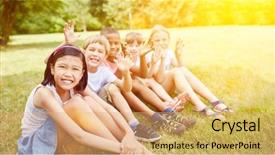  Presentation with multicultural kids - Colorful slide set enhanced with multicultural group of kids smiling backdrop and a coral colored foreground