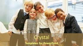  Presentation with multicultural - Audience pleasing theme consisting of multicultural-group-of-laughing-children backdrop and a coral colored foreground