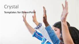  Presentation with multicultural - PPT theme featuring multicultural-group-of-students-raises background and a white colored foreground