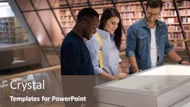  Presentation with multicultural - Cool new slide deck with multicultural group of students in a public library backdrop and a violet colored foreground