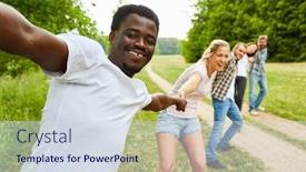  Presentation with multicultural - Slide set enhanced with multicultural-group-of-young-people background and a sky blue colored foreground