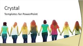  Presentation with walking - Slides enhanced with ten beautiful young women walking background and a white colored foreground