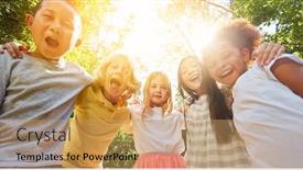  Presentation with multicultural kids - PPT theme with multicultural-kids-have-fun-together background and a coral colored foreground