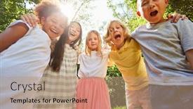  Presentation with multicultural kids - Amazing presentation theme having multicultural-kids-have-fun-together backdrop and a coral colored foreground