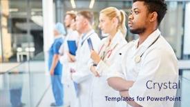  Presentation with multicultural - Theme with multicultural-medical-team-with-doctors background and a light blue colored foreground
