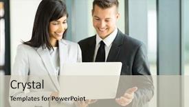  Presentation with team - Slide deck enhanced with multicultural people beauty - happy business team using laptop background and a  colored foreground