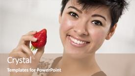  Presentation with hispanic heritage culture - Colorful slide deck enhanced with multicultural people beauty - pretty hispanic woman holding strawberry backdrop and a  colored foreground