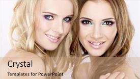  Presentation with smiling little girl - Presentation theme enhanced with multicultural people beauty - two smiling attractive girl friends background and a  colored foreground