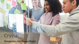  Presentation with multicultural - Slide deck with multicultural-start-up-team-brainstorming background and a coral colored foreground