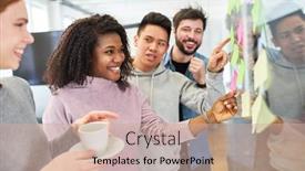  Presentation with multicultural - Beautiful presentation design featuring multicultural-start-up-team backdrop and a soft green colored foreground