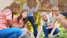  Presentation with team building - Slides enhanced with multicultural-team-doing-geocaching background and a coral colored foreground