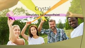  Presentation with teambuilding - Amazing theme having multicultural-team-with-colorful-ribbons backdrop and a blonde colored foreground