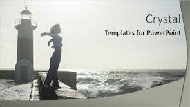  Presentation with railing - PPT layouts with multicultural-woman-walks-along background and a white colored foreground