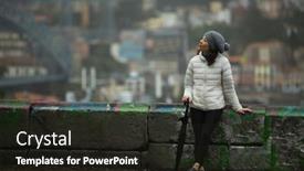  Presentation with multicultural - Cool new slide deck with multicultural-woman-with-an-umbrella backdrop and a dark gray colored foreground