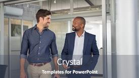  Presentation with new office - Slide deck enhanced with multiethnic-business-colleagues-walking background and a ocean colored foreground