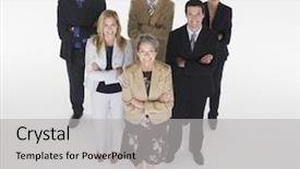  Presentation with group - Colorful theme enhanced with multiethnic businesspeople in triangle formation backdrop and a  colored foreground