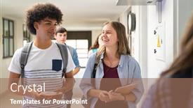  Presentation with black students - Theme enhanced with multiethnic-college-friends-walking background and a coral colored foreground