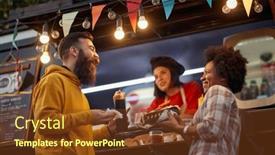  Presentation with food service - PPT layouts with multiethnic-couple-eating-sandwiches background and a tawny brown colored foreground