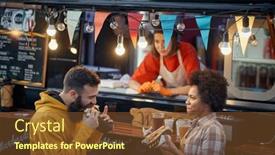  Presentation with food service - Cool new theme with multiethnic-couple-eating-sandwiches backdrop and a tawny brown colored foreground