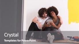  Presentation with young happy couple - PPT layouts enhanced with multiethnic couple relaxing after painting background and a gray colored foreground