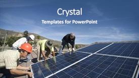  Presentation with solar panel - PPT theme having multiethnic engineers lifting heavy solar background and a ocean colored foreground
