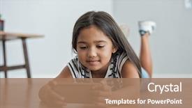  Presentation with mobile technology - Slides with multiethnic female child watching cartoon background and a coral colored foreground