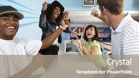  Presentation with bowling - PPT layouts consisting of multiethnic friends cheering at bowling background and a  colored foreground