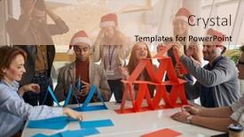 Presentation with towers - Audience pleasing presentation design consisting of multiethnic-group-colleagues-building-paper backdrop and a coral colored foreground