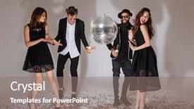  Presentation with joyful - Presentation design consisting of multiethnic group of attractive joyful background and a gray colored foreground