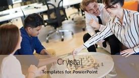  Presentation with group - Amazing slide set having multiethnic-group-of-business-people backdrop and a coral colored foreground