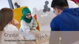  Presentation with relaxation - Presentation design enhanced with multiethnic-group-of-business-people background and a coral colored foreground