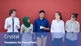  Presentation with business pink - Beautiful presentation design featuring multiethnic-group-of-casual-business backdrop and a teal colored foreground