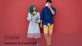  Presentation with pink business - Beautiful presentation design featuring multiethnic-group-of-casual-business backdrop and a red colored foreground