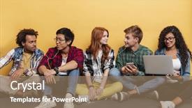  Presentation with yellow music - Theme featuring multiethnic group of cheerful young people listening to music and using laptop over yellow background background and a coral colored foreground