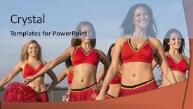  Presentation with children multiethnic - Colorful PPT theme enhanced with multiethnic group of cheerleaders cheering backdrop and a light blue colored foreground