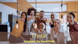  Presentation with marketing - Slides consisting of multiethnic-group-of-employees-working background and a violet colored foreground