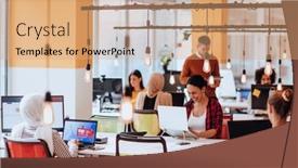  Presentation with marketing - Theme having multiethnic-group-of-employees-working background and a coral colored foreground