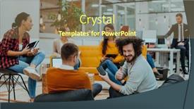  Presentation with marketing - Presentation theme enhanced with multiethnic-group-of-employees-working background and a violet colored foreground